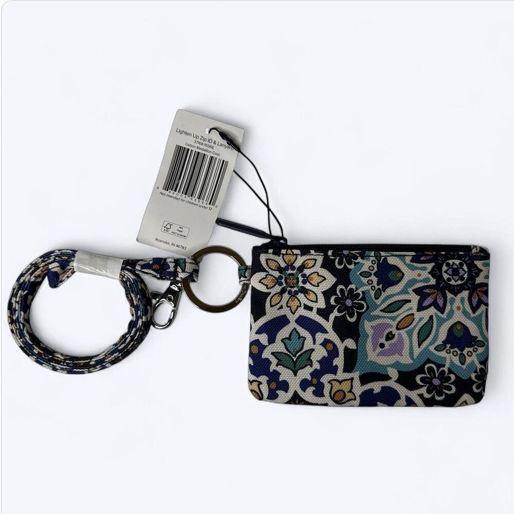 Vera Bradley Lighten Up‎ Zip ID & Lanyard Lisbon Medallion Cool Floral Boho NEW
